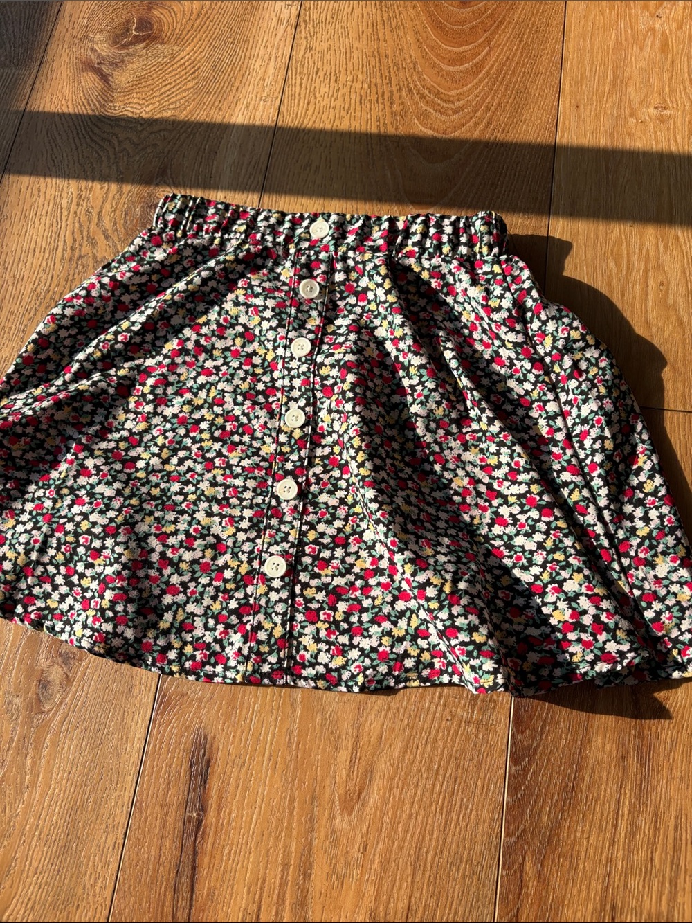 Floral Button-Front Women’s Skirt - Black with Pink & White Flowers